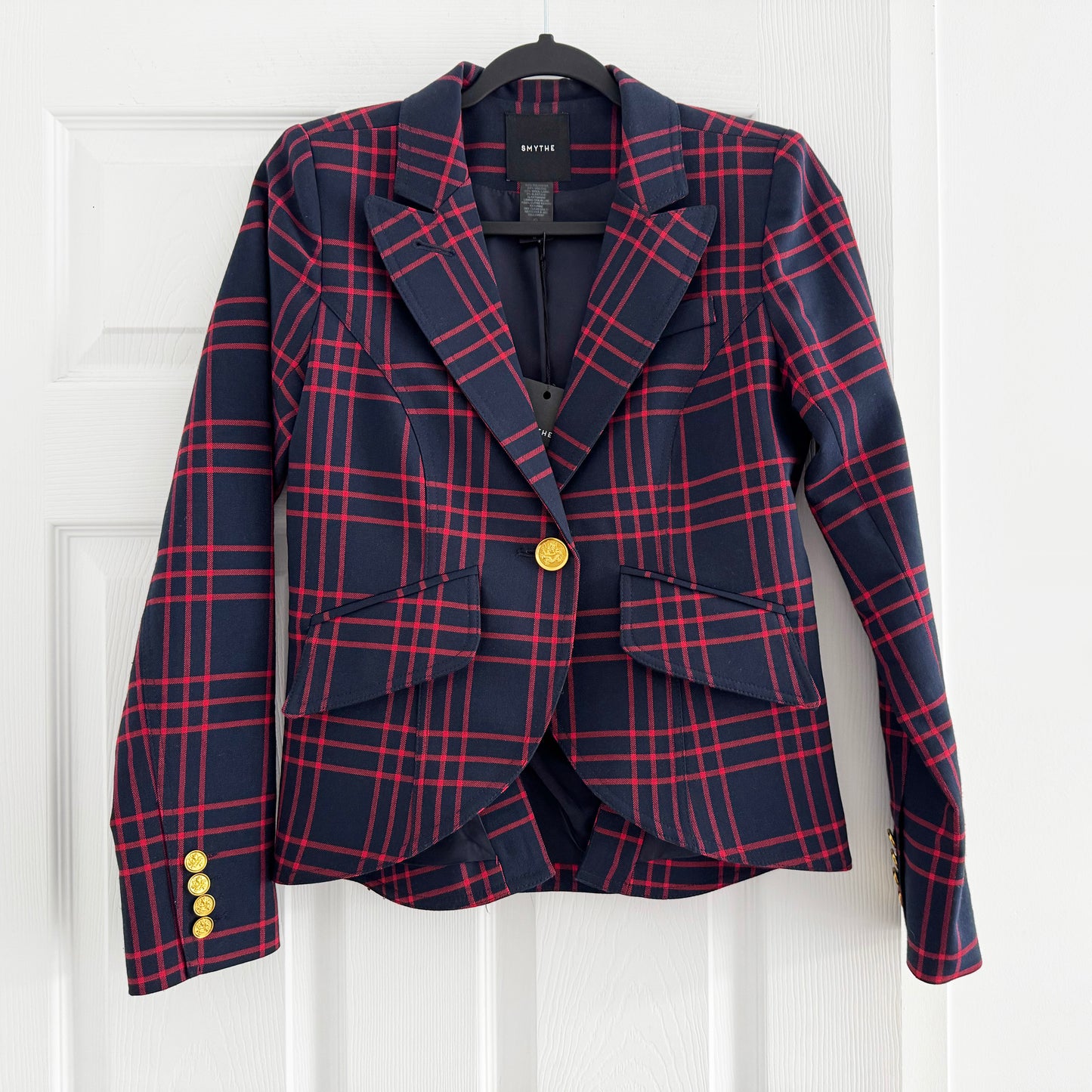 Smythe One Button Checked Blazer in Red/Navy, size 6 (Fits like 2/4)
