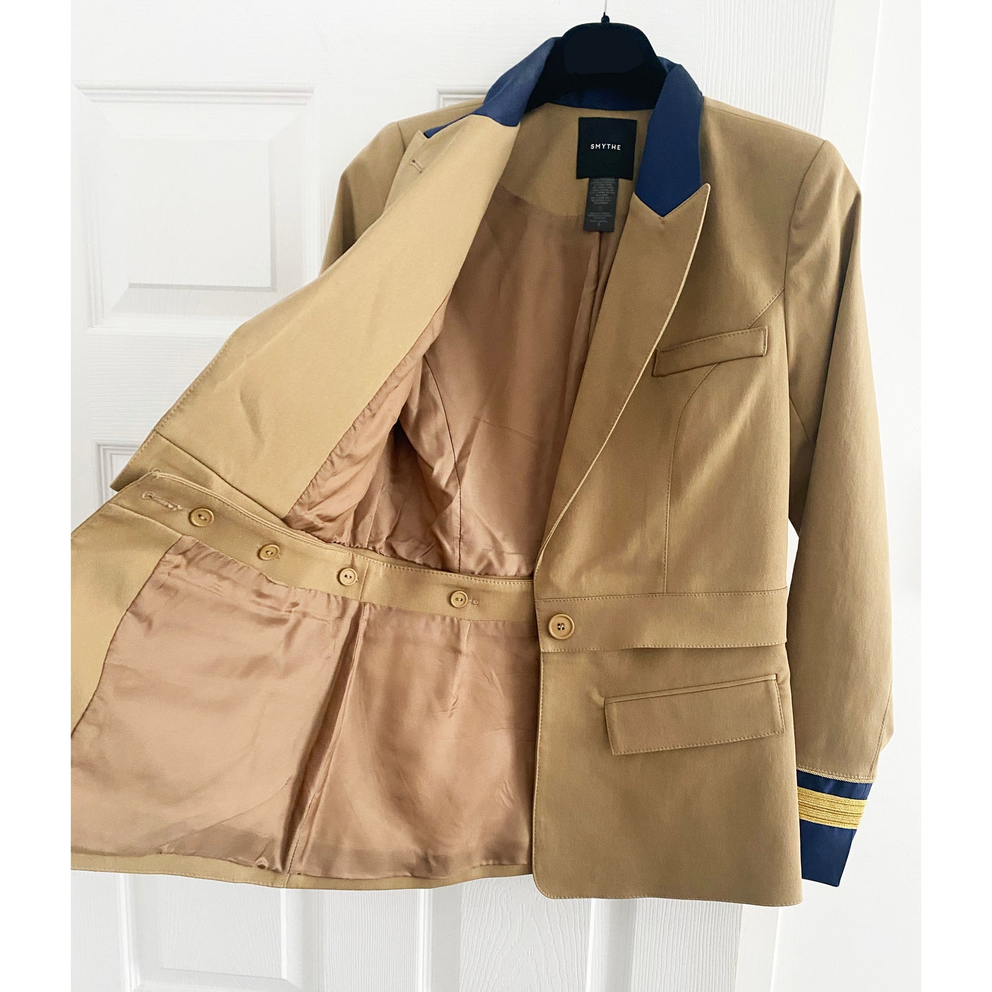 Smythe Two-in-One Regiment Blazer in Camel, size 4 (fits size 2)