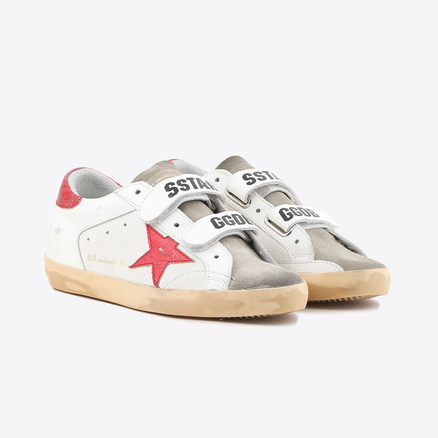 Golden Goose "Old School" Sneakers in Red/White/Taupe, size 38