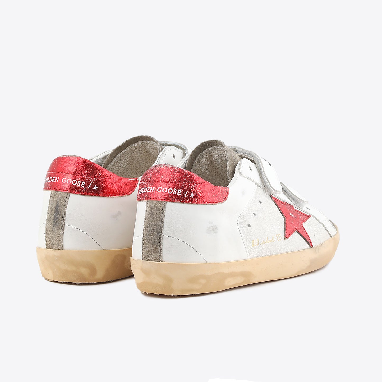 Golden Goose "Old School" Sneakers in Red/White/Taupe, size 38