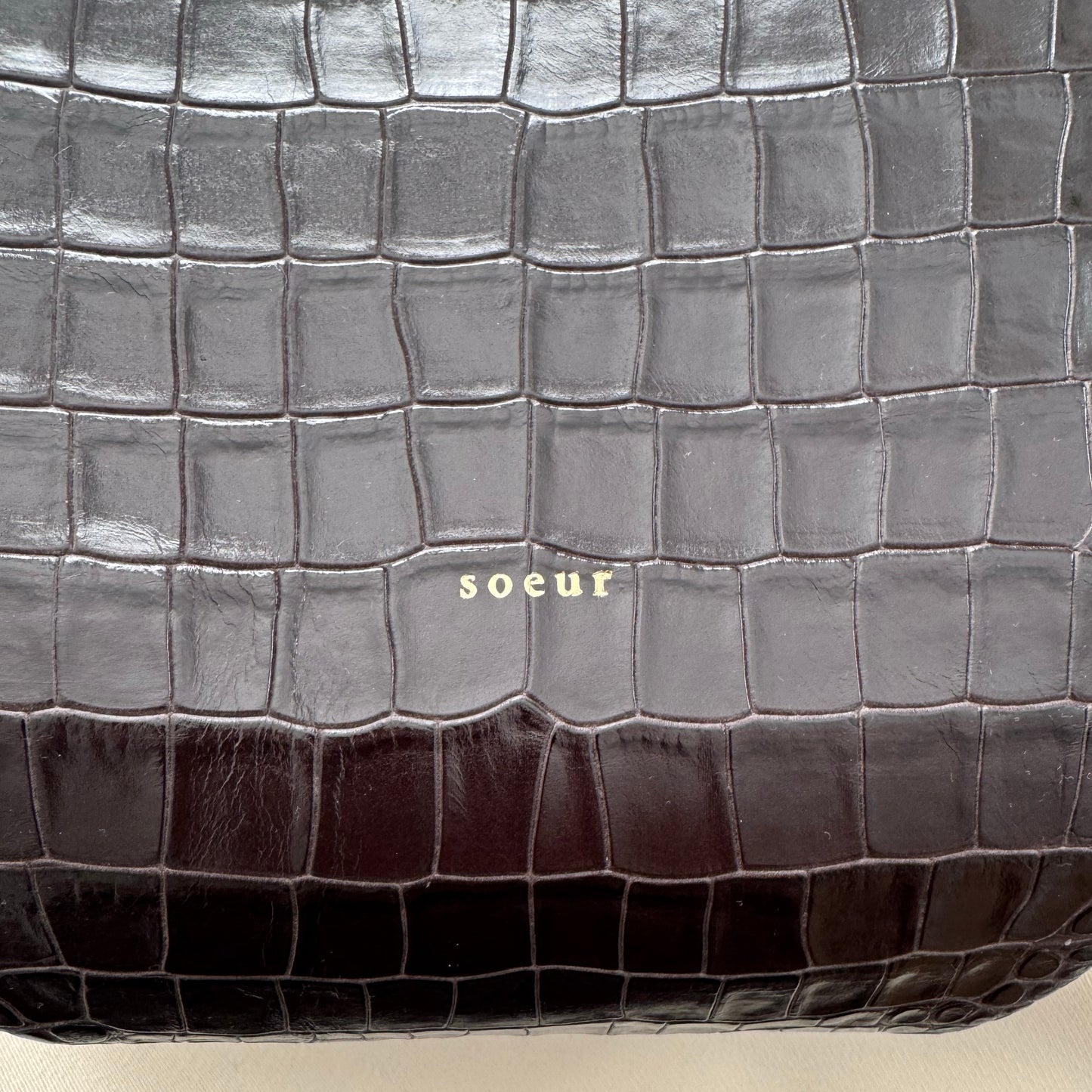 Soeur "Bello" Croc Effect Bag in Dark Brown