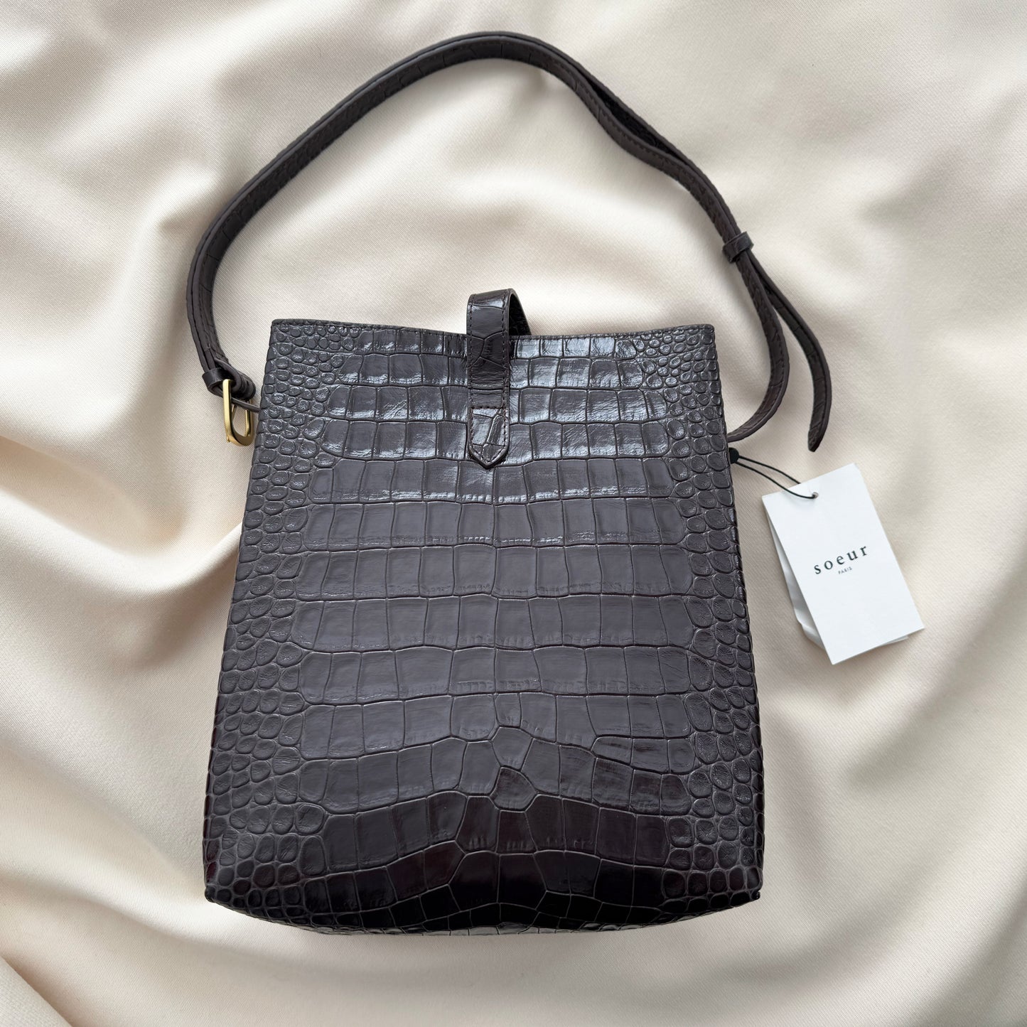 Soeur "Bello" Croc Effect Bag in Dark Brown