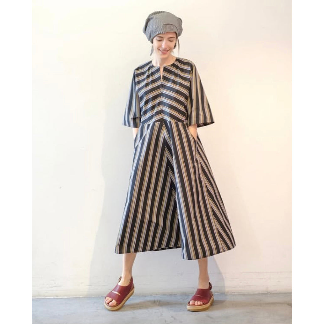 Sofie D'Hoore Striped Double Twisted Cotton Waisted Dress in Black, size 40