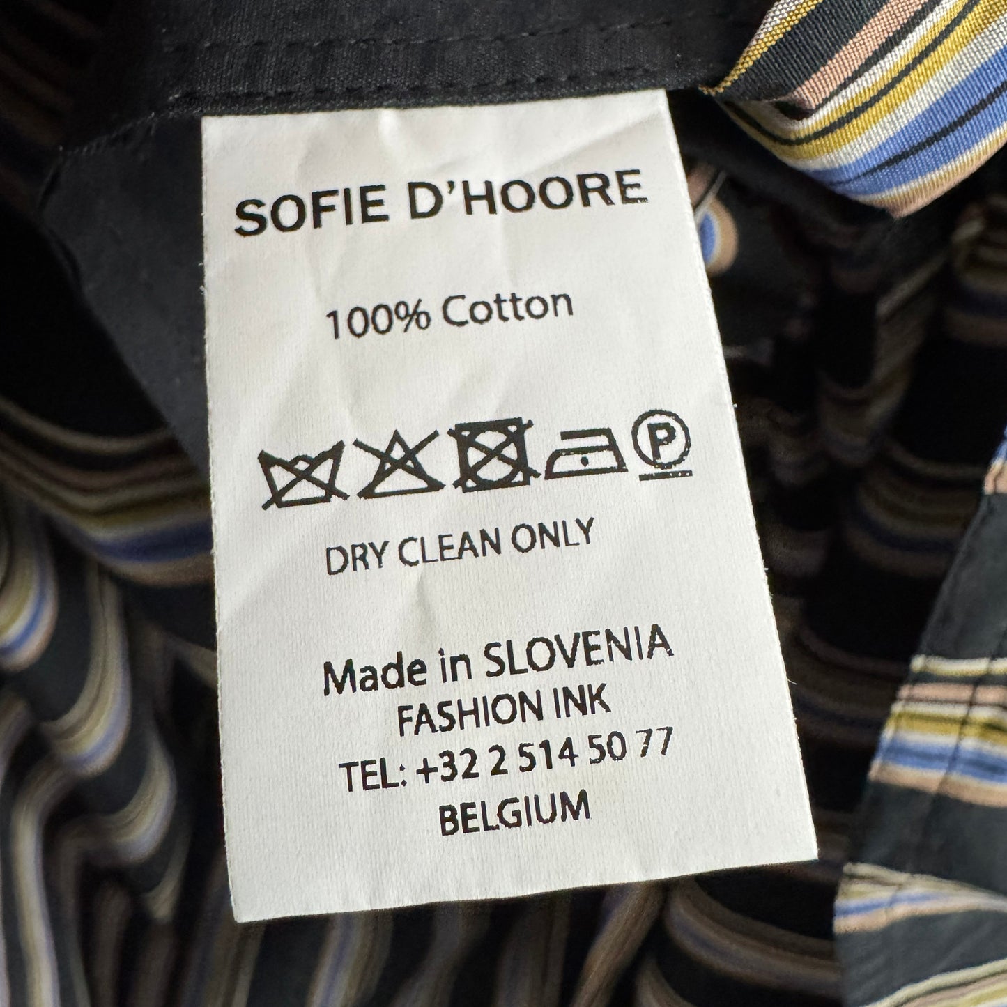 Sofie D'Hoore Striped Double Twisted Cotton Waisted Dress in Black, size 40