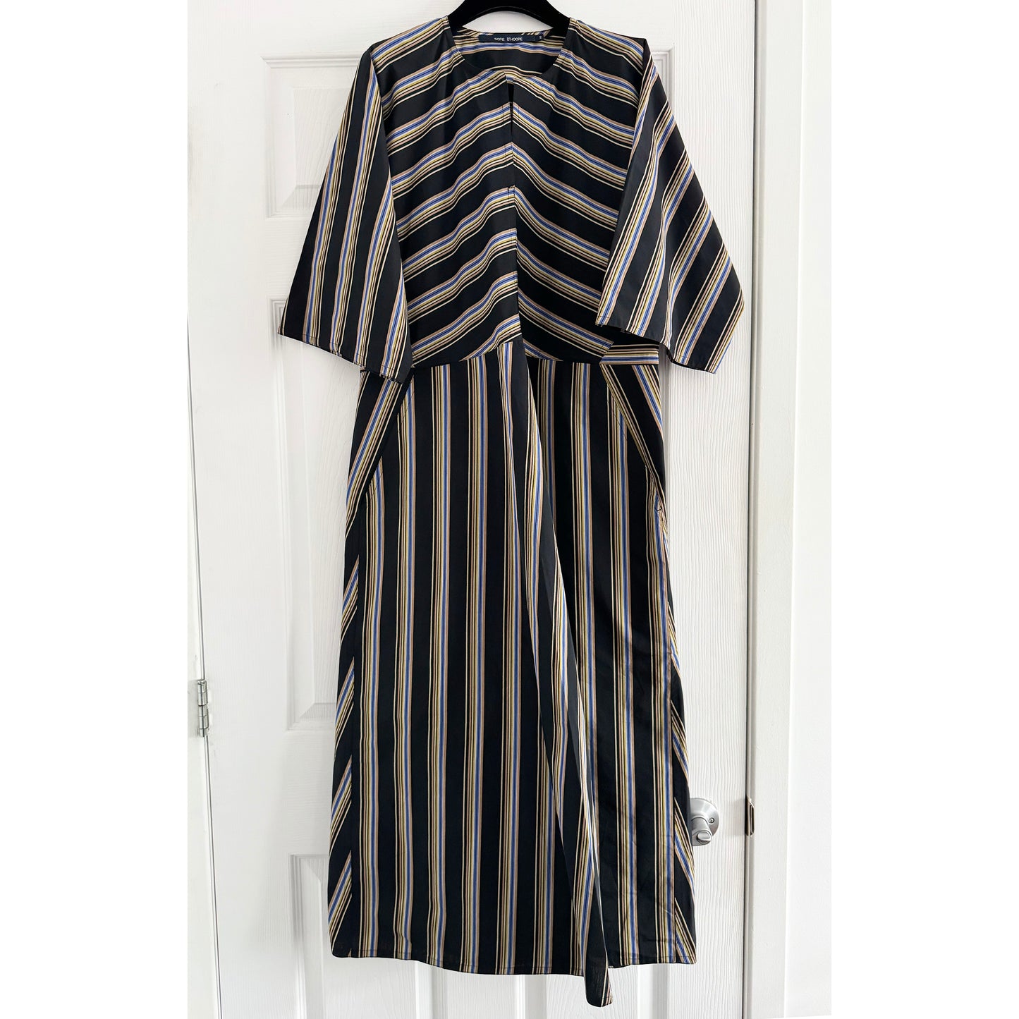Sofie D'Hoore Striped Double Twisted Cotton Waisted Dress in Black, size 40