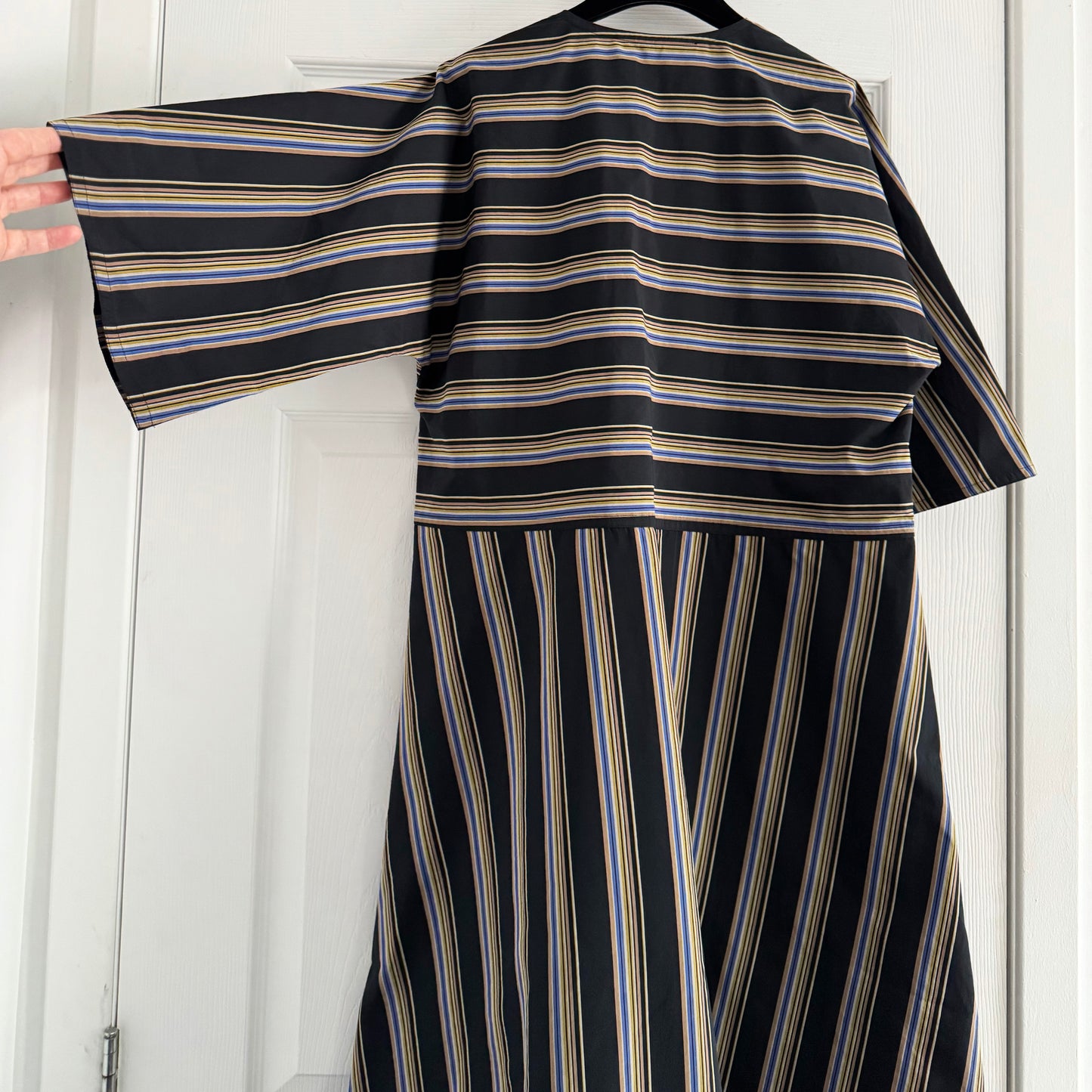Sofie D'Hoore Striped Double Twisted Cotton Waisted Dress in Black, size 40
