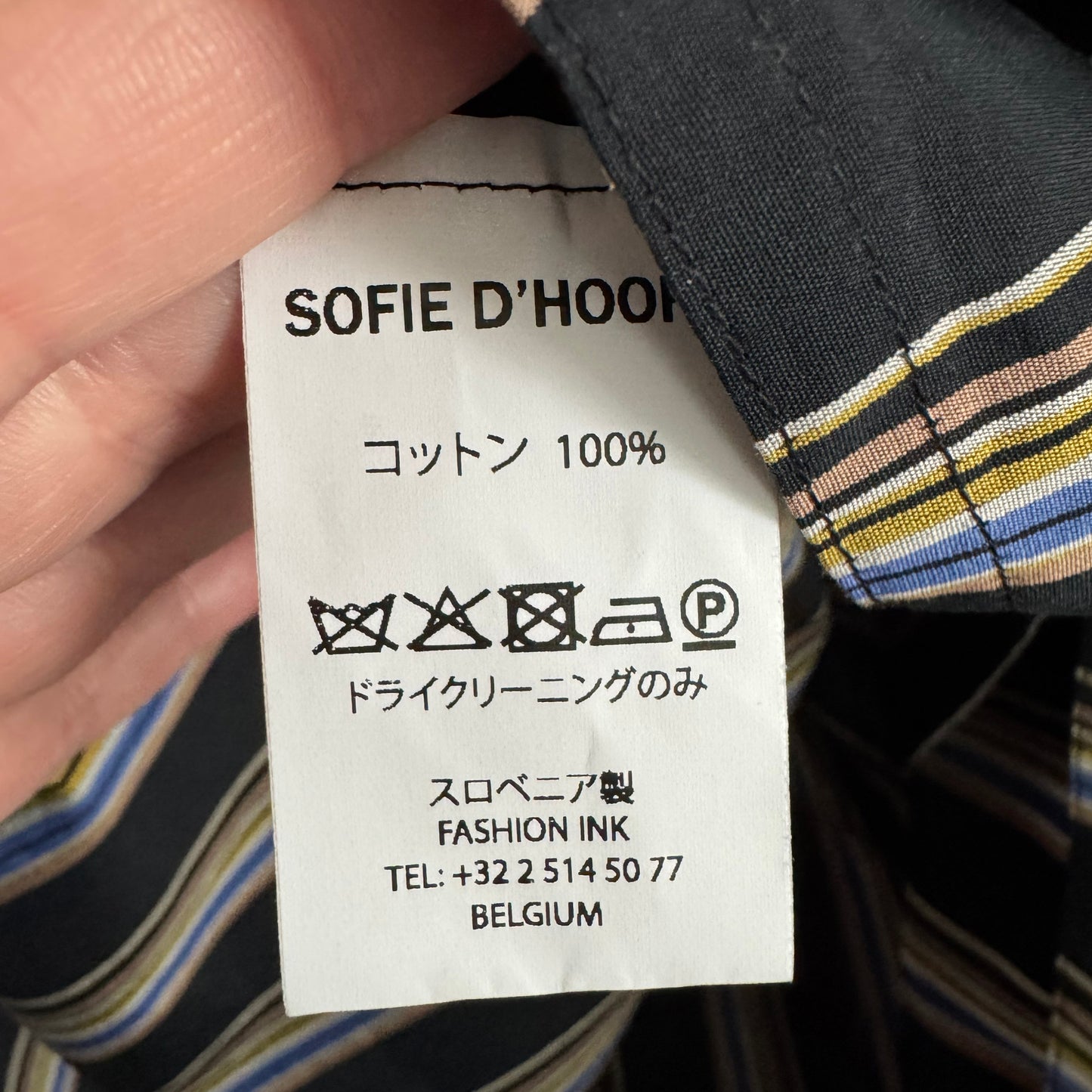 Sofie D'Hoore Striped Double Twisted Cotton Waisted Dress in Black, size 40