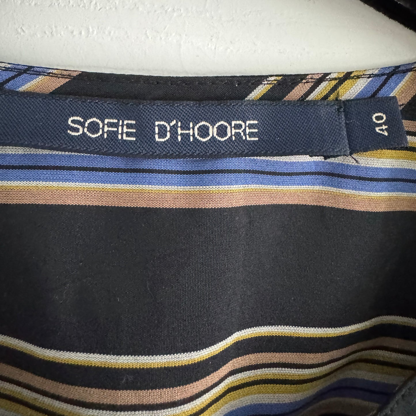 Sofie D'Hoore Striped Double Twisted Cotton Waisted Dress in Black, size 40