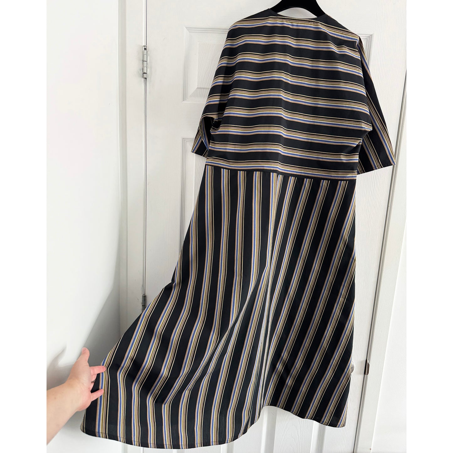 Sofie D'Hoore Striped Double Twisted Cotton Waisted Dress in Black, size 40