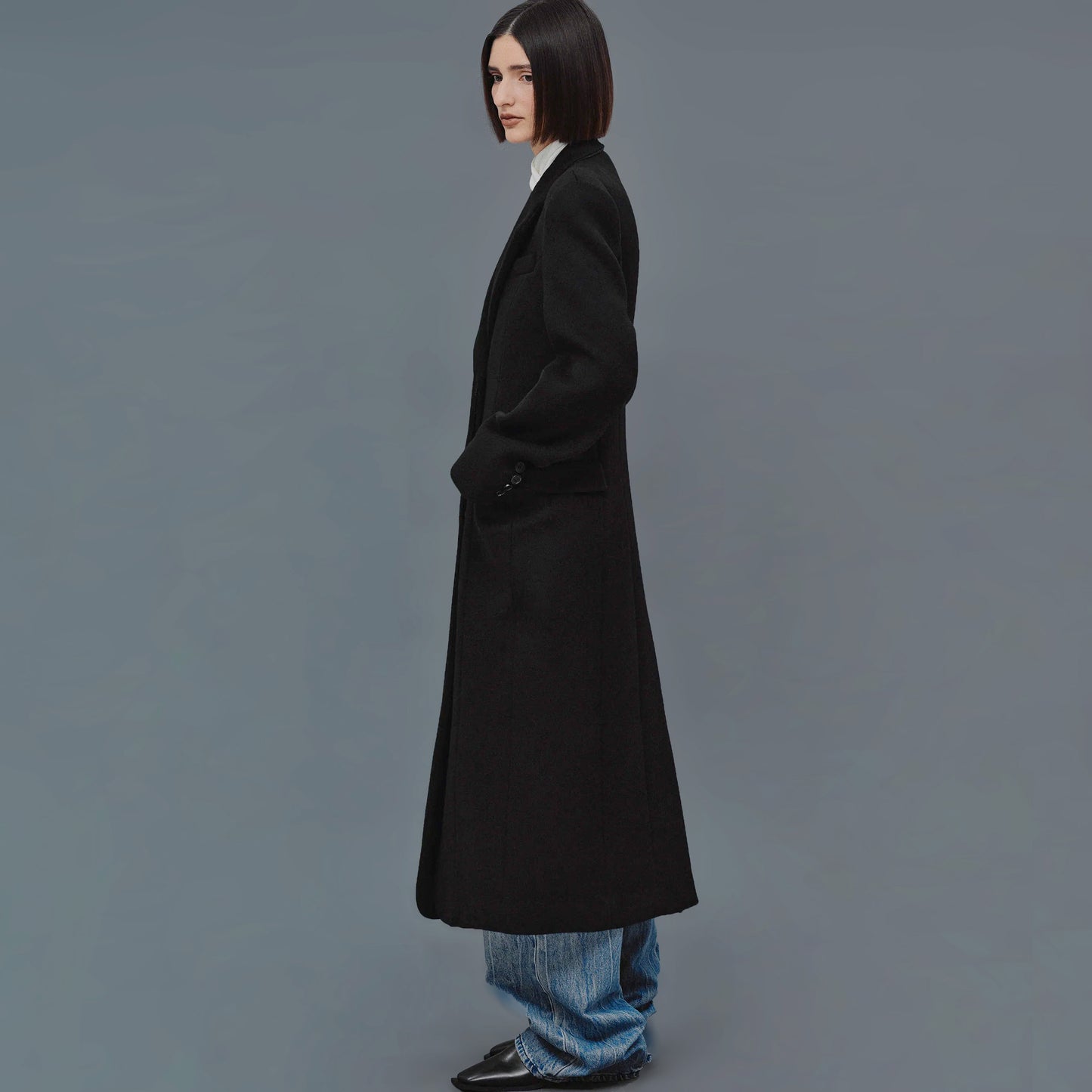 Source Unknown "Holin" Hourglass Coat in Black, size Medium (fits S/M)