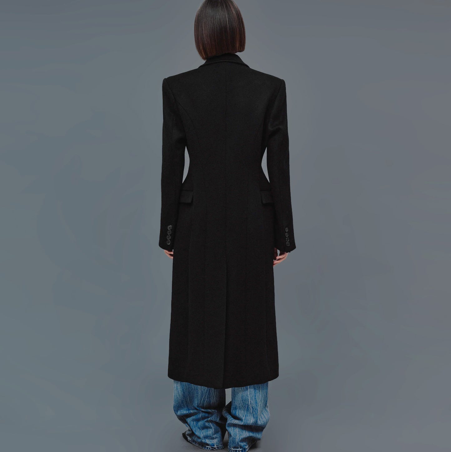 Source Unknown "Holin" Hourglass Coat in Black, size Medium (fits S/M)