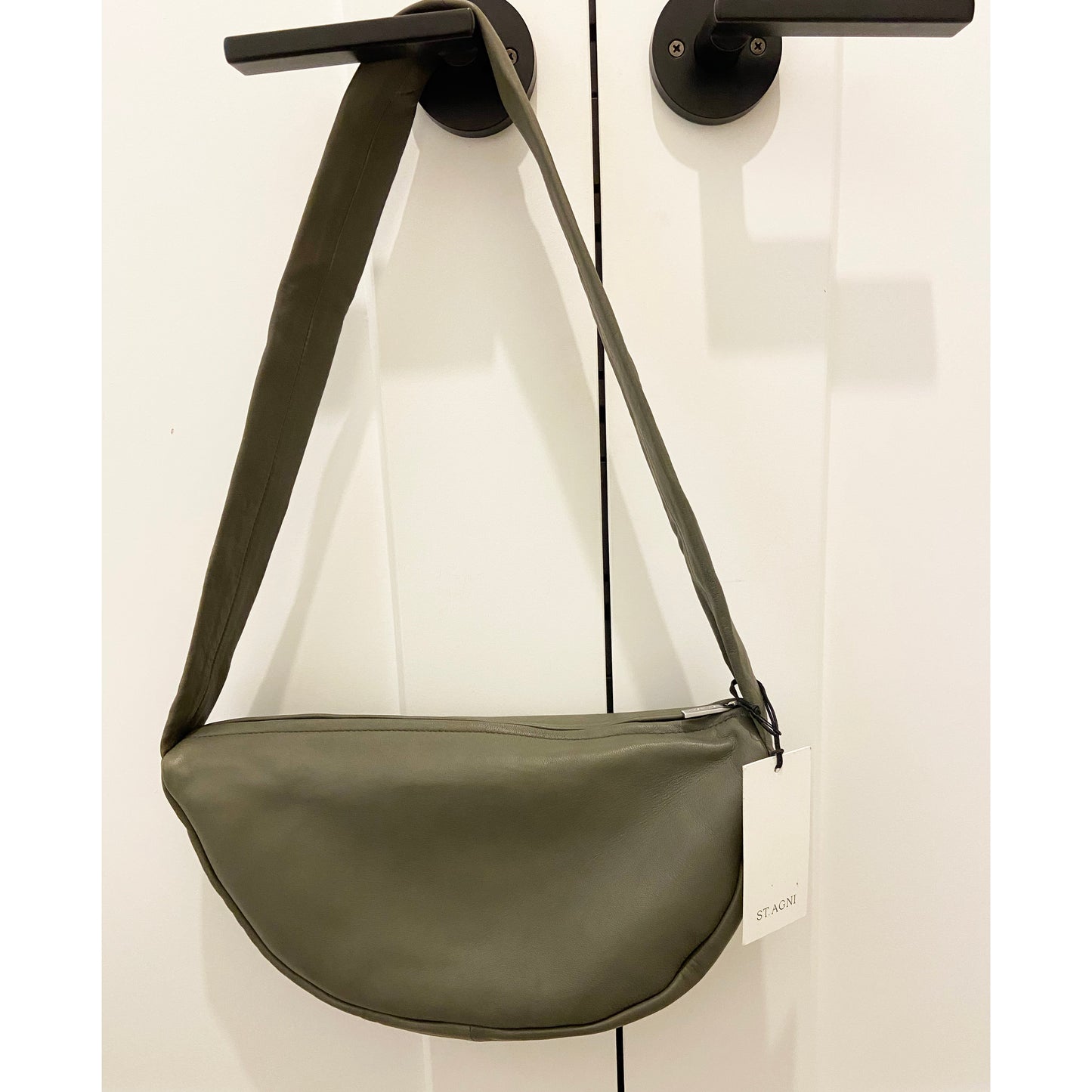 St Agni Soft Crescent Bag in Smoked Olive