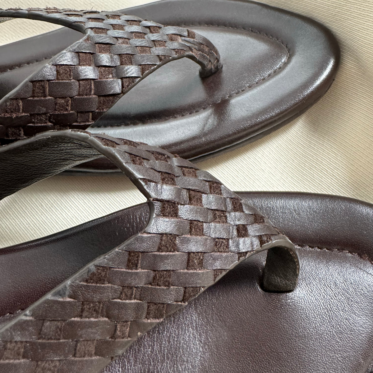 St Agni Lattice Weave Thong in "Coffee", size 39
