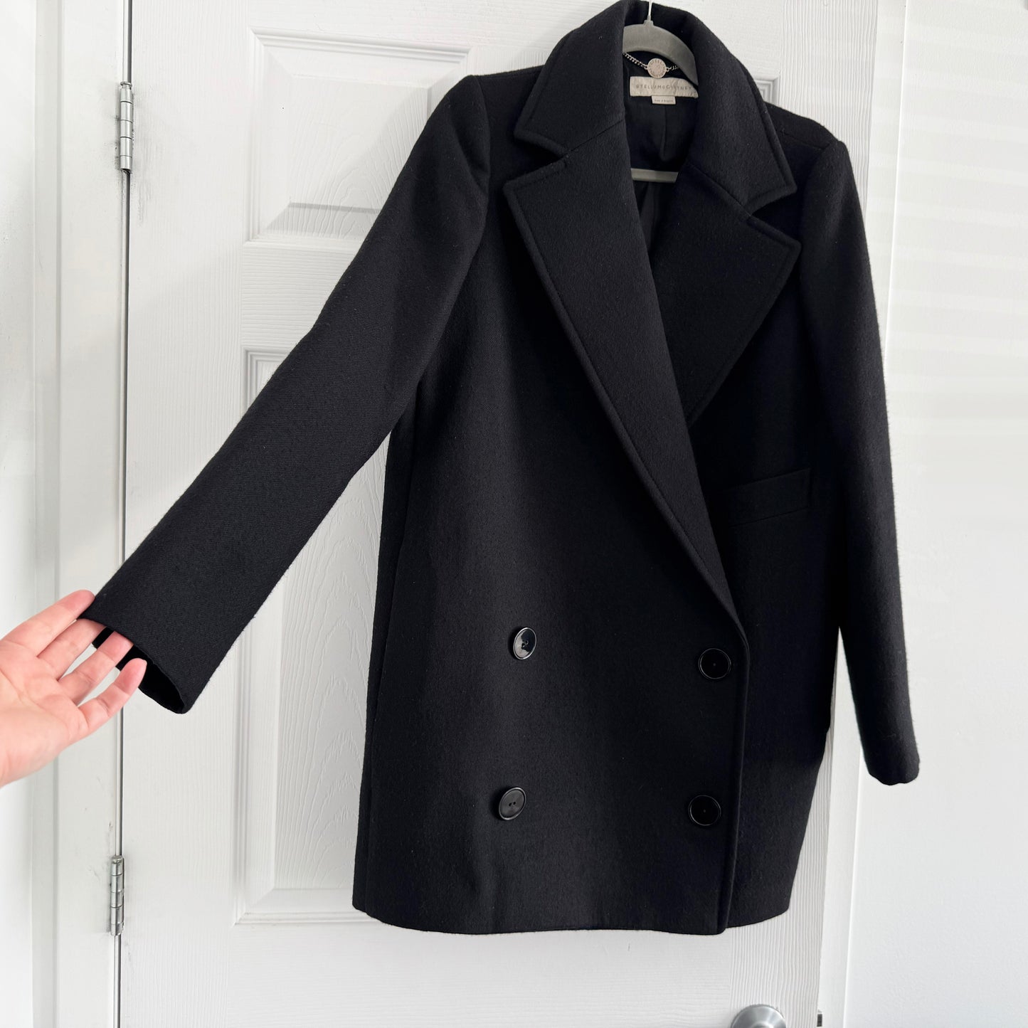 Stella McCartney "Edith" Double Breasted Wool Pea Coat in Black, size 42IT (fits like 4/6)