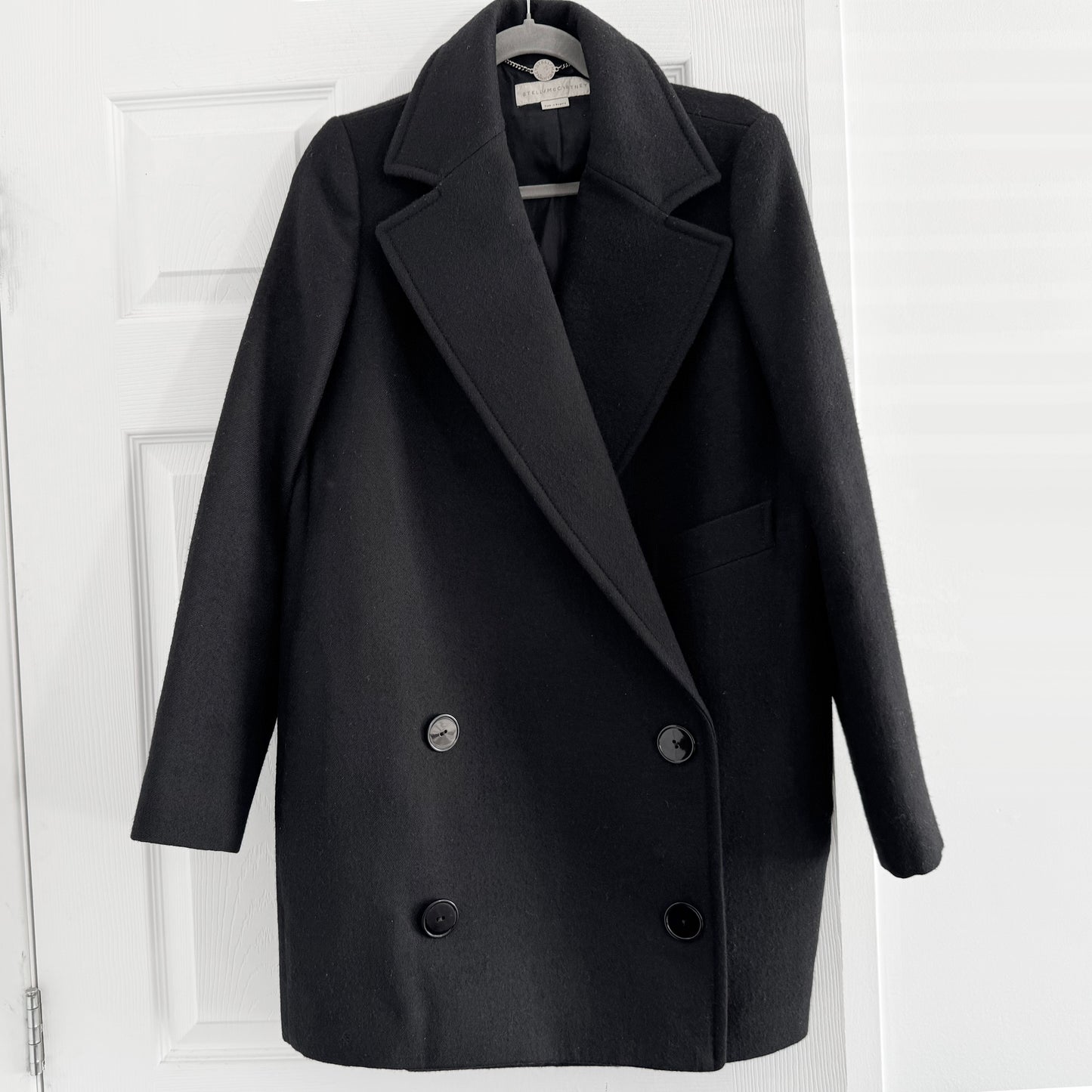 Stella McCartney "Edith" Double Breasted Wool Pea Coat in Black, size 42IT (fits like 4/6)