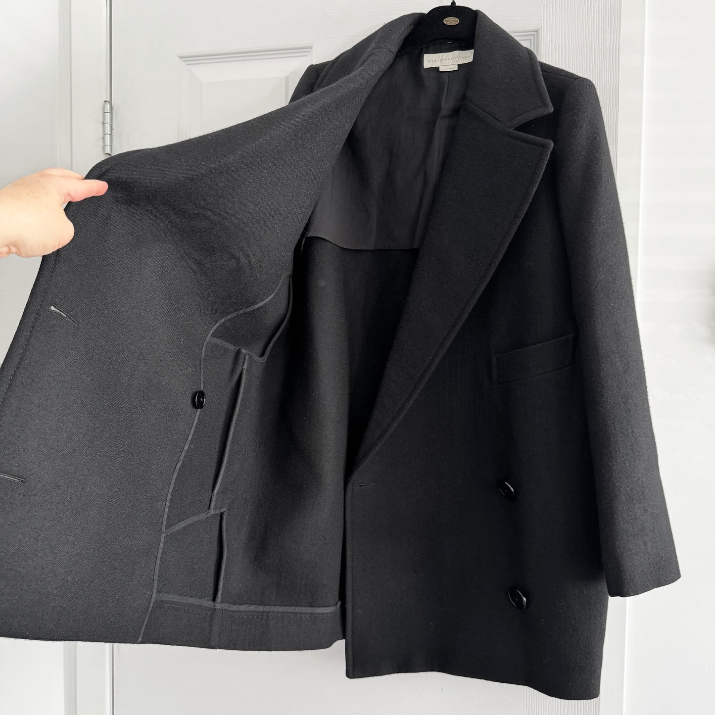 Stella McCartney "Edith" Double Breasted Wool Pea Coat in Black, size 42IT (fits like 4/6)