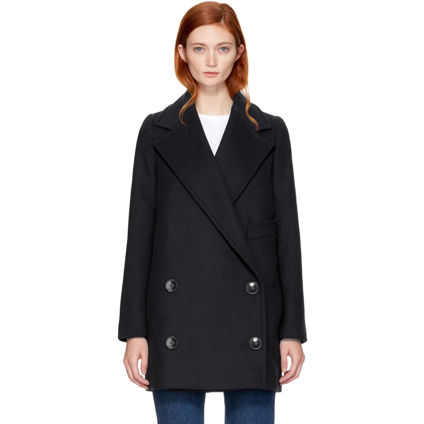 Stella McCartney "Edith" Double Breasted Wool Pea Coat in Black, size 42IT (fits like 4/6)
