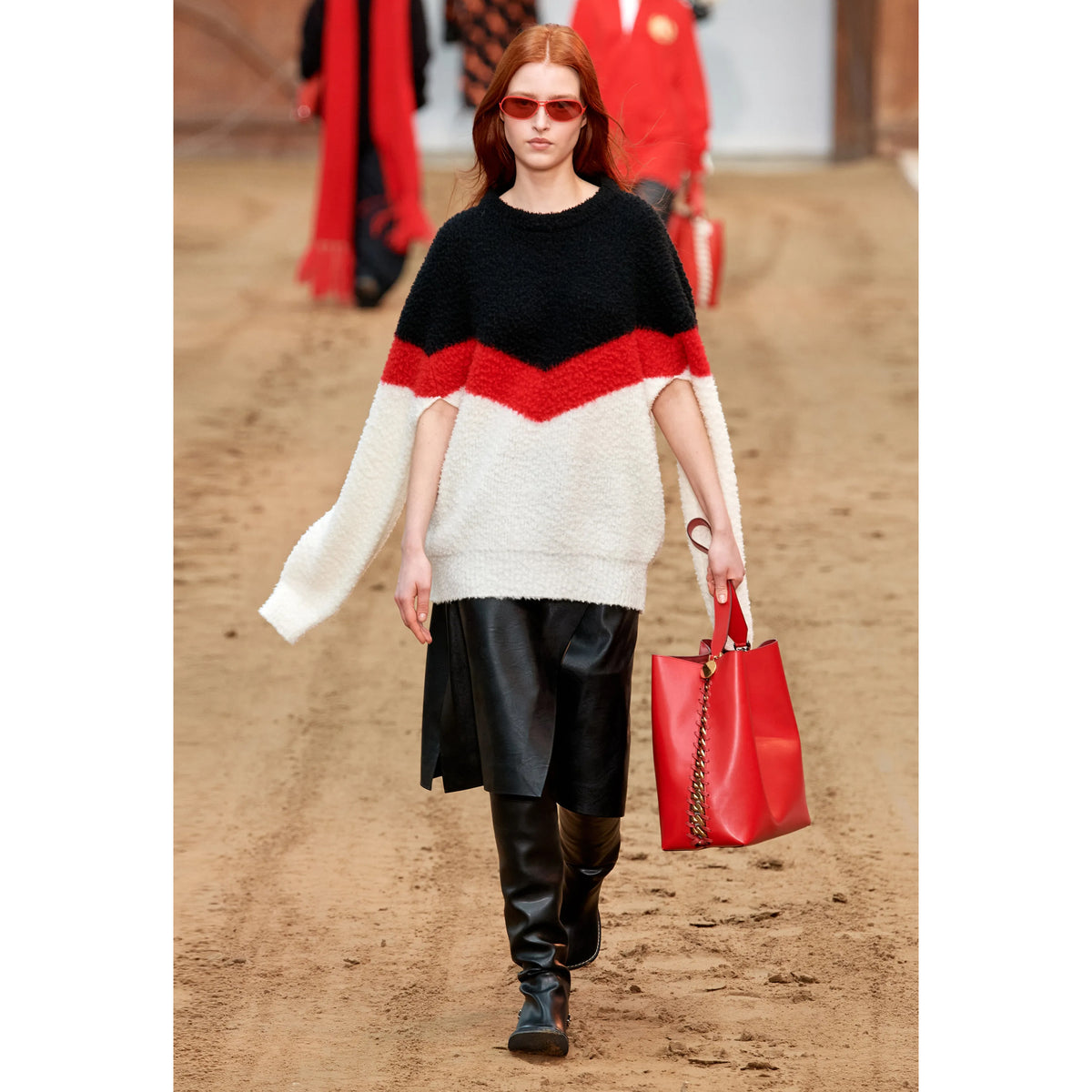 Stella McCartney "Casentino" wool-blend sweater in Black/Red/Ivory, size Small