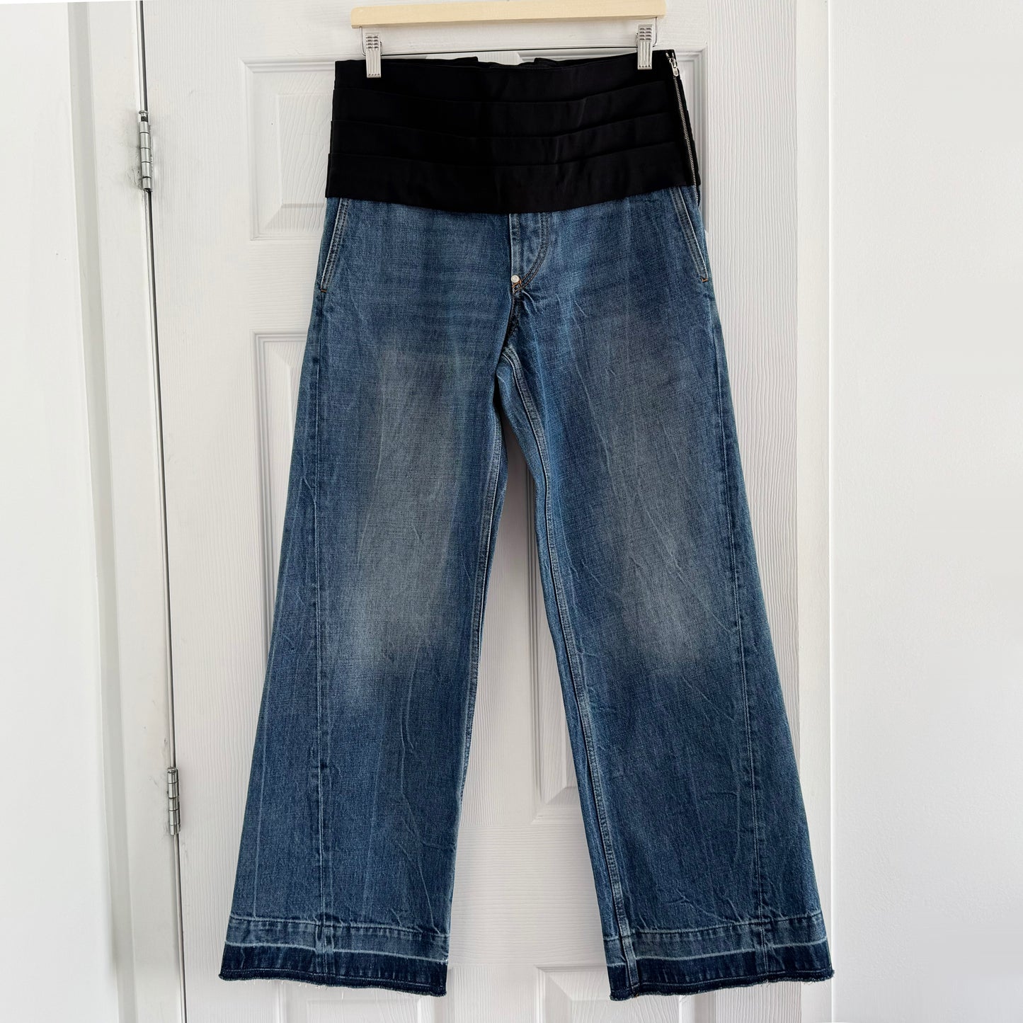 Stella McCartney Tuxedo Waistband Wide Leg Jeans, size 27