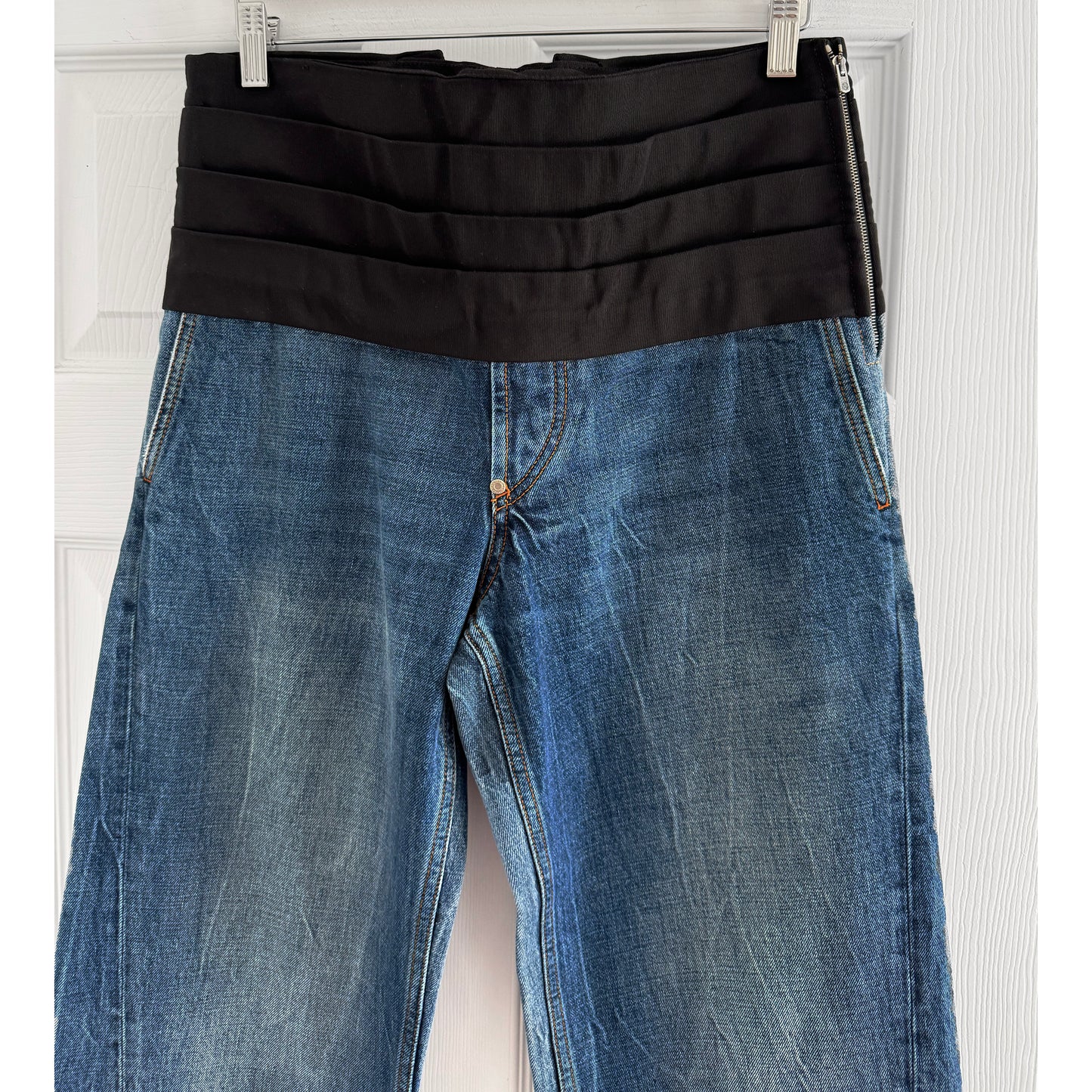 Stella McCartney Tuxedo Waistband Wide Leg Jeans, size 27