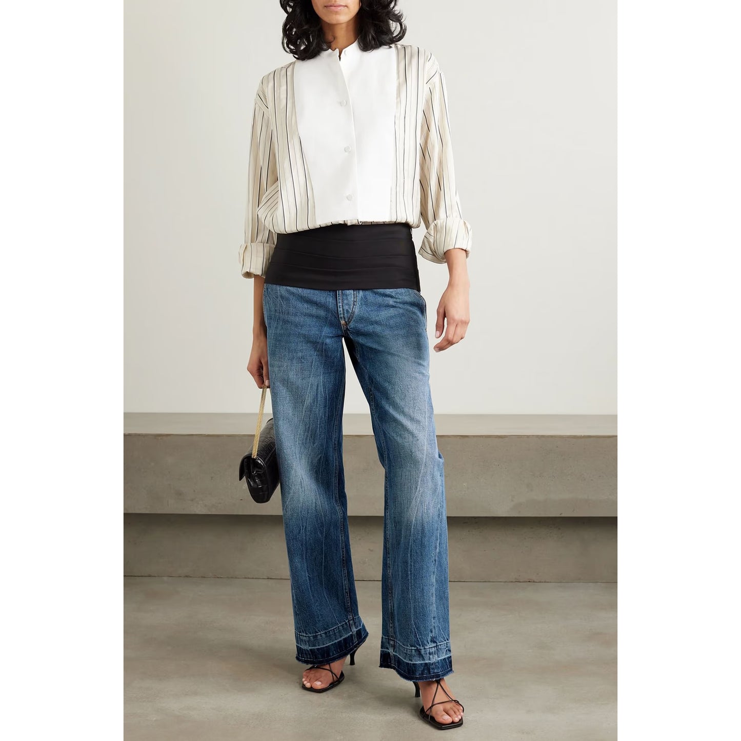 Stella McCartney Tuxedo Waistband Wide Leg Jeans, size 27