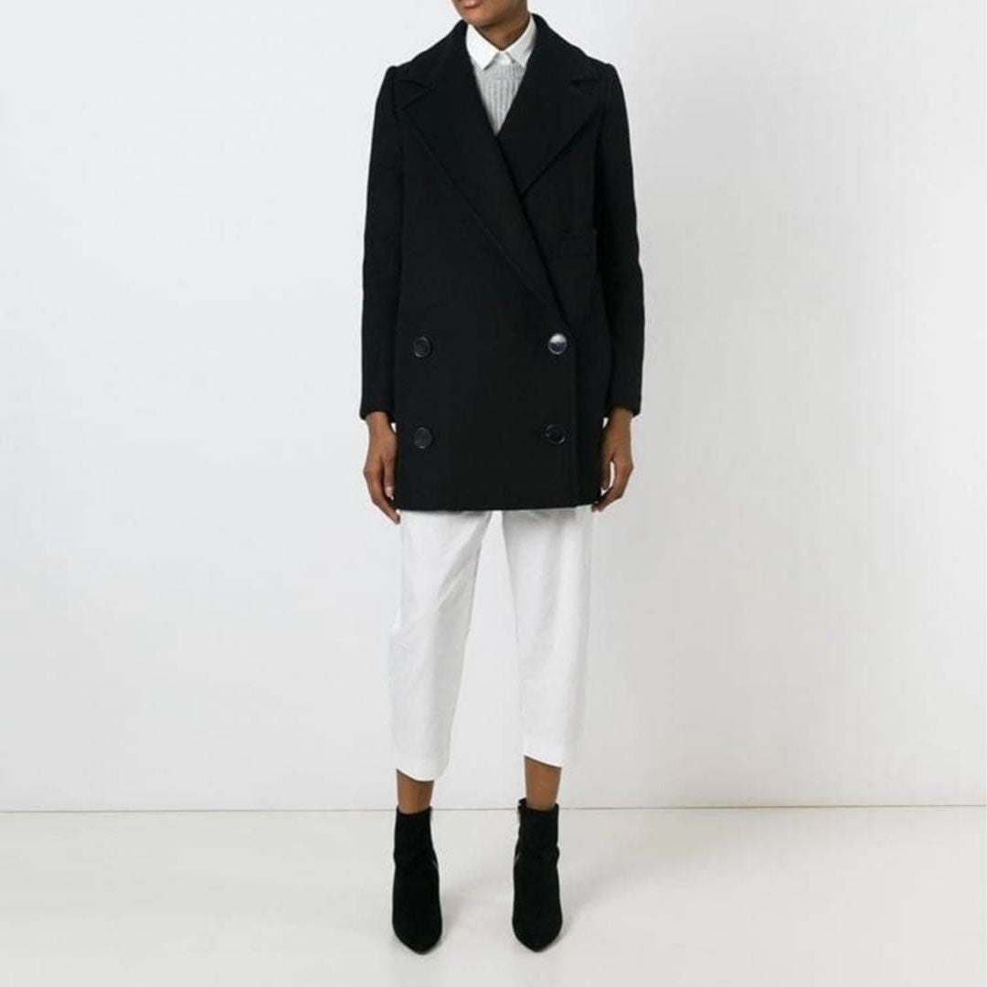 Stella McCartney "Edith" Double Breasted Wool Pea Coat in Black, size 42IT (fits like 4/6)