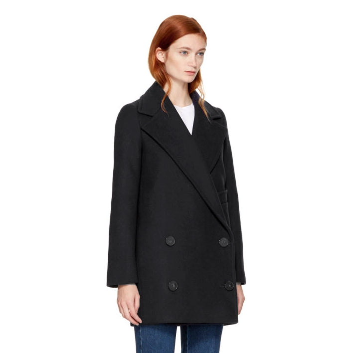 Stella McCartney "Edith" Double Breasted Wool Pea Coat in Black, size 42IT (fits like 4/6)