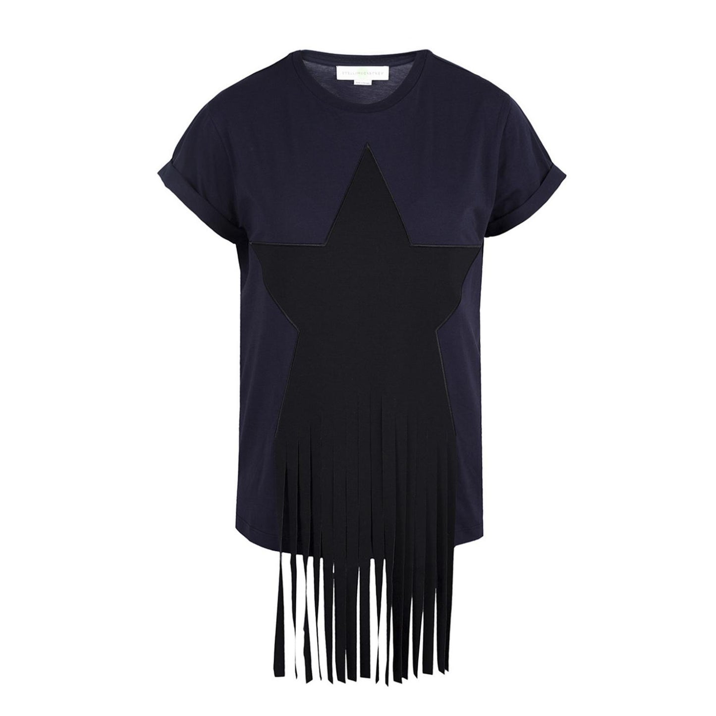 T-shirt Stella McCartney Navy/Black Star Fringe, taille 42 (convient comme une taille 4)