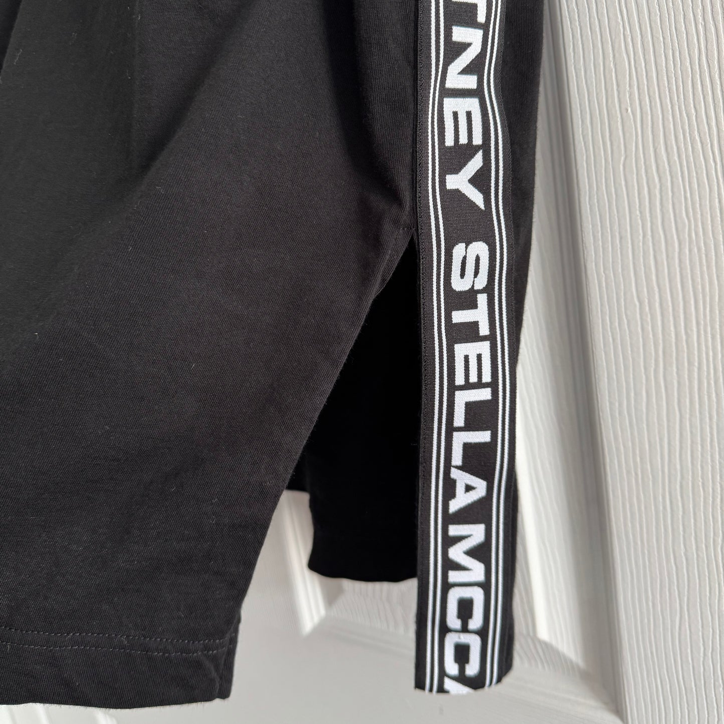 Stella McCartney Logo Tape Mini Dress in Black, size Small