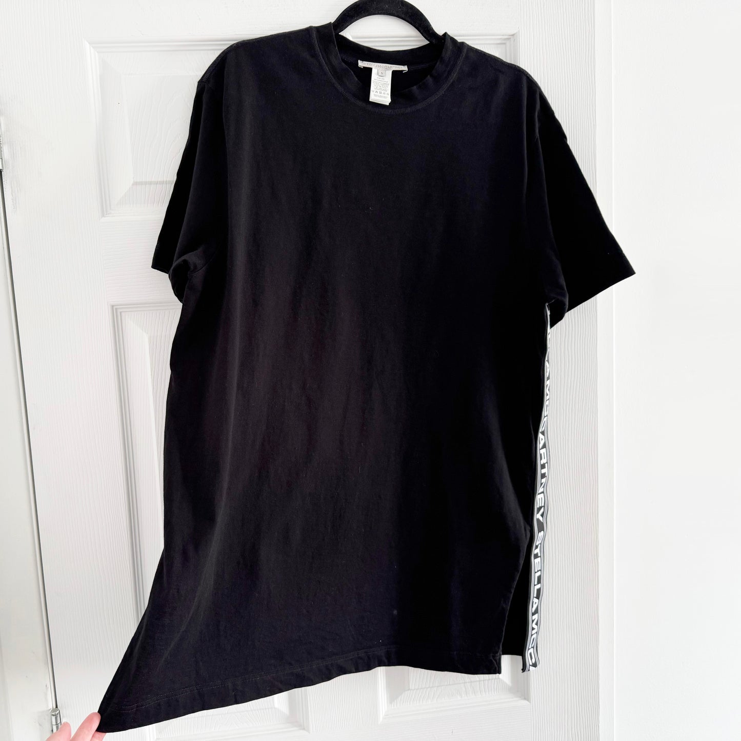 Stella McCartney Logo Tape Mini Dress in Black, size Small