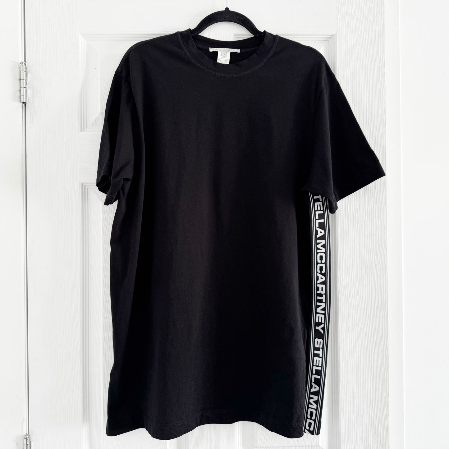 Stella McCartney Logo Tape Mini Dress in Black, size Small