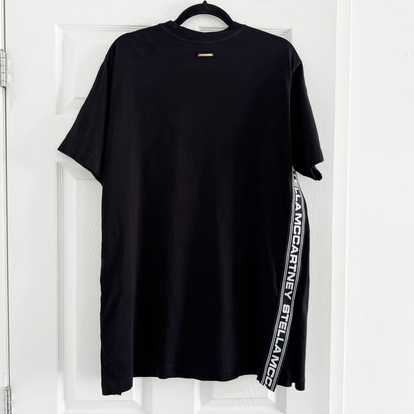 Stella McCartney Logo Tape Mini Dress in Black, size Small