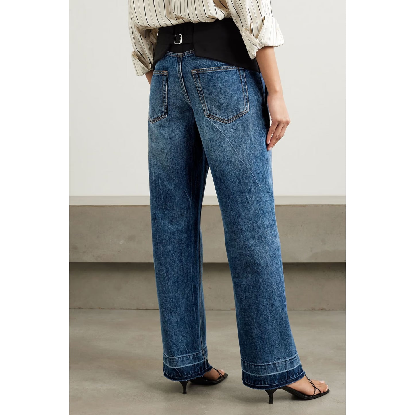 Stella McCartney Tuxedo Waistband Wide Leg Jeans, size 27