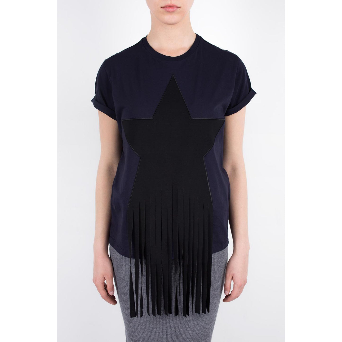 T-shirt Stella McCartney Navy/Black Star Fringe, taille 42 (convient comme une taille 4)