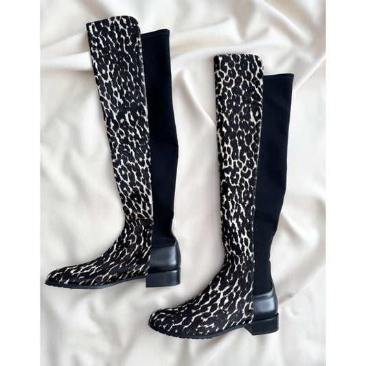 Stuart Weitzman Leopard Calf Hair Over the Knee Boot, size 9.5