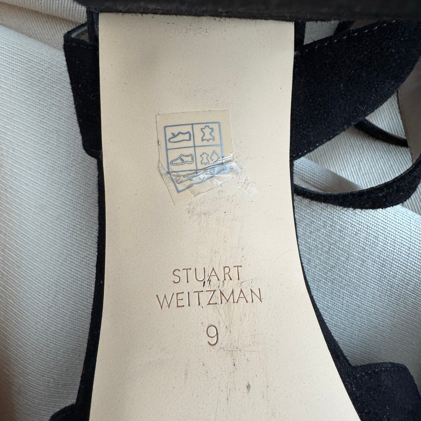 Stuart Weitzman Suede Platform Sandal in Black, size 9