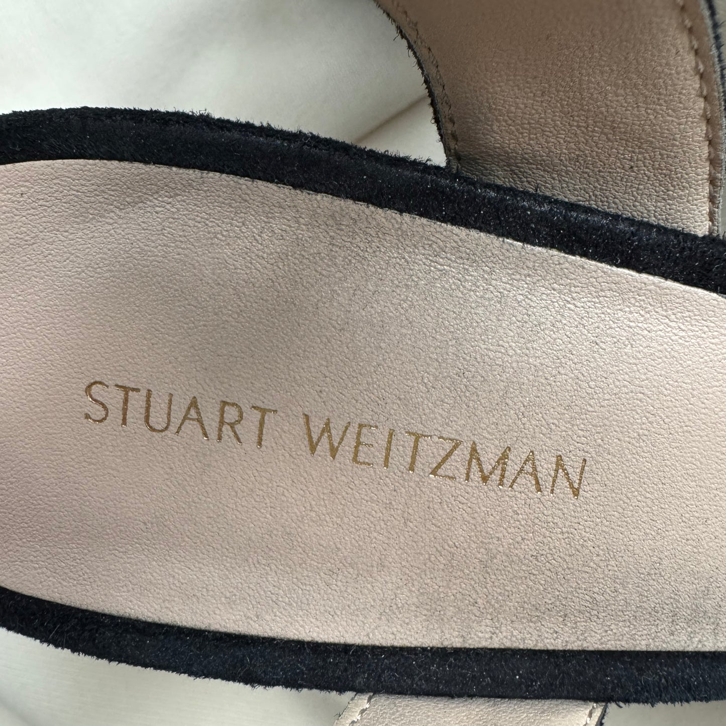 Stuart Weitzman Suede Platform Sandal in Black, size 9