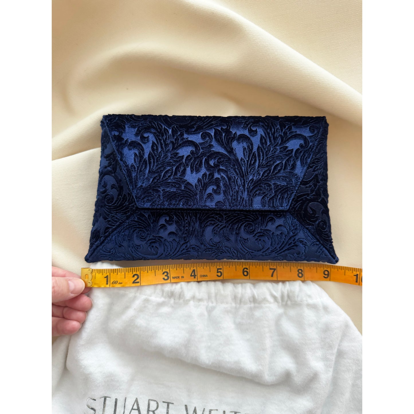 Stuart Weitzman Jacquard Velvet Evening Bag in Cobalt Blue