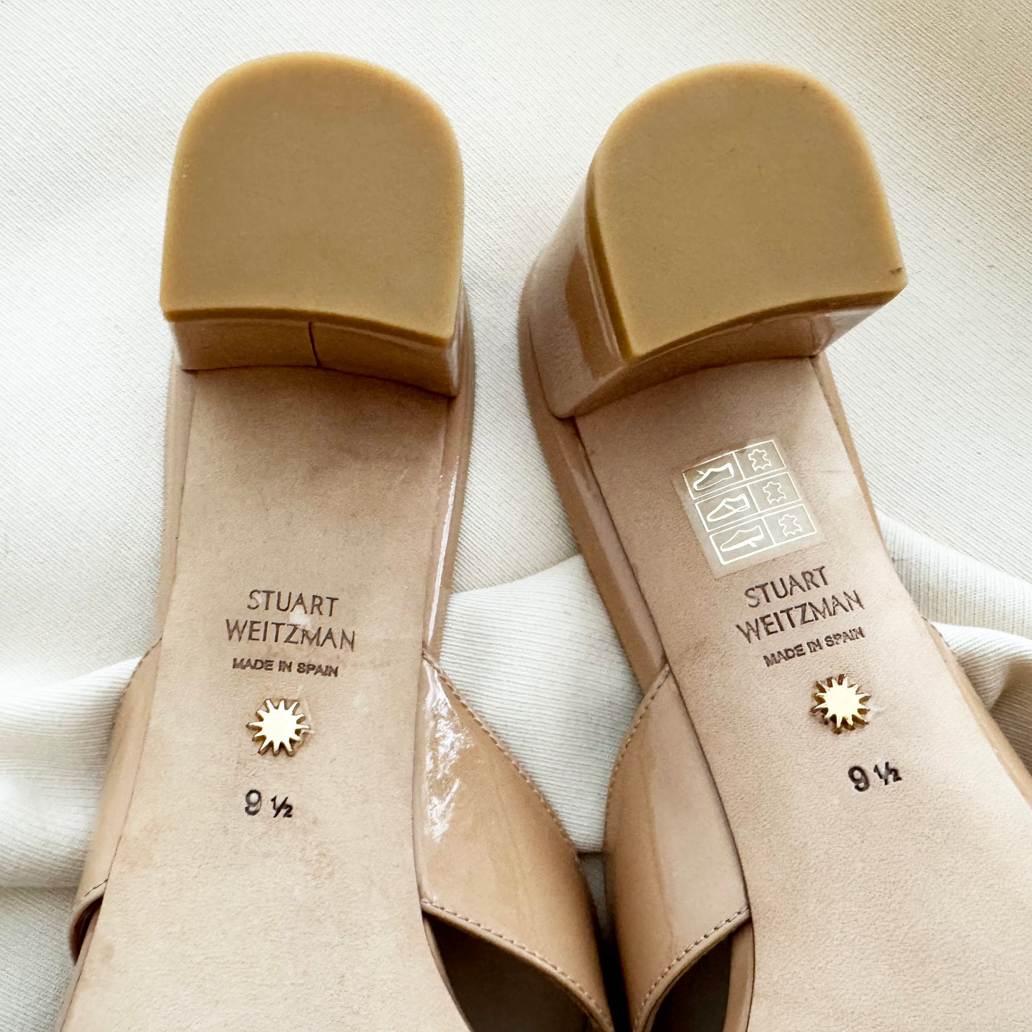 Stuart Weitzman "Brigida" 50mm Thong Sandals in Nude, size 9.5