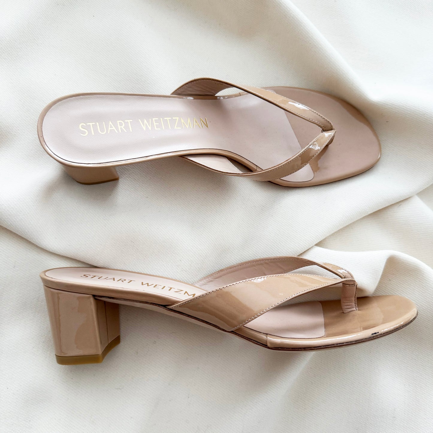 Stuart Weitzman "Brigida" 50mm Thong Sandals in Nude, size 9.5