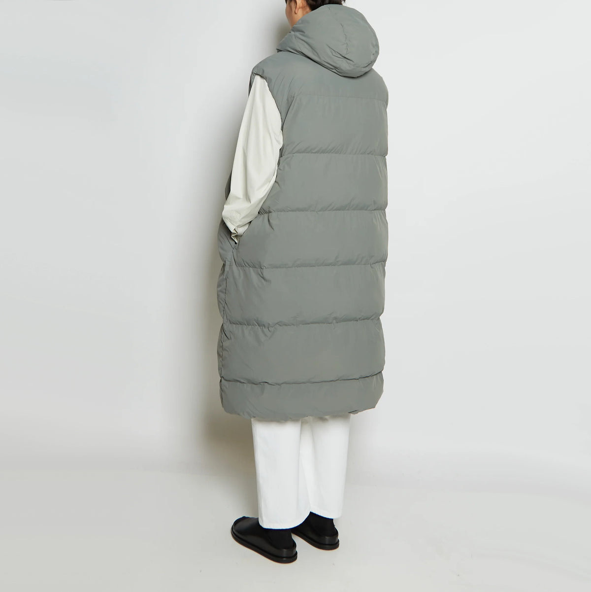 Studio Nicholson "Hazan" Hooded Puffer Vest in Grey, size "0" (Fits Size Small)