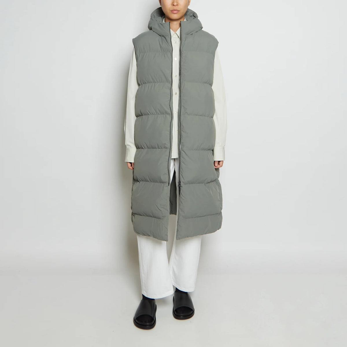 Studio Nicholson "Hazan" Hooded Puffer Vest in Grey, size "0" (Fits Size Small)