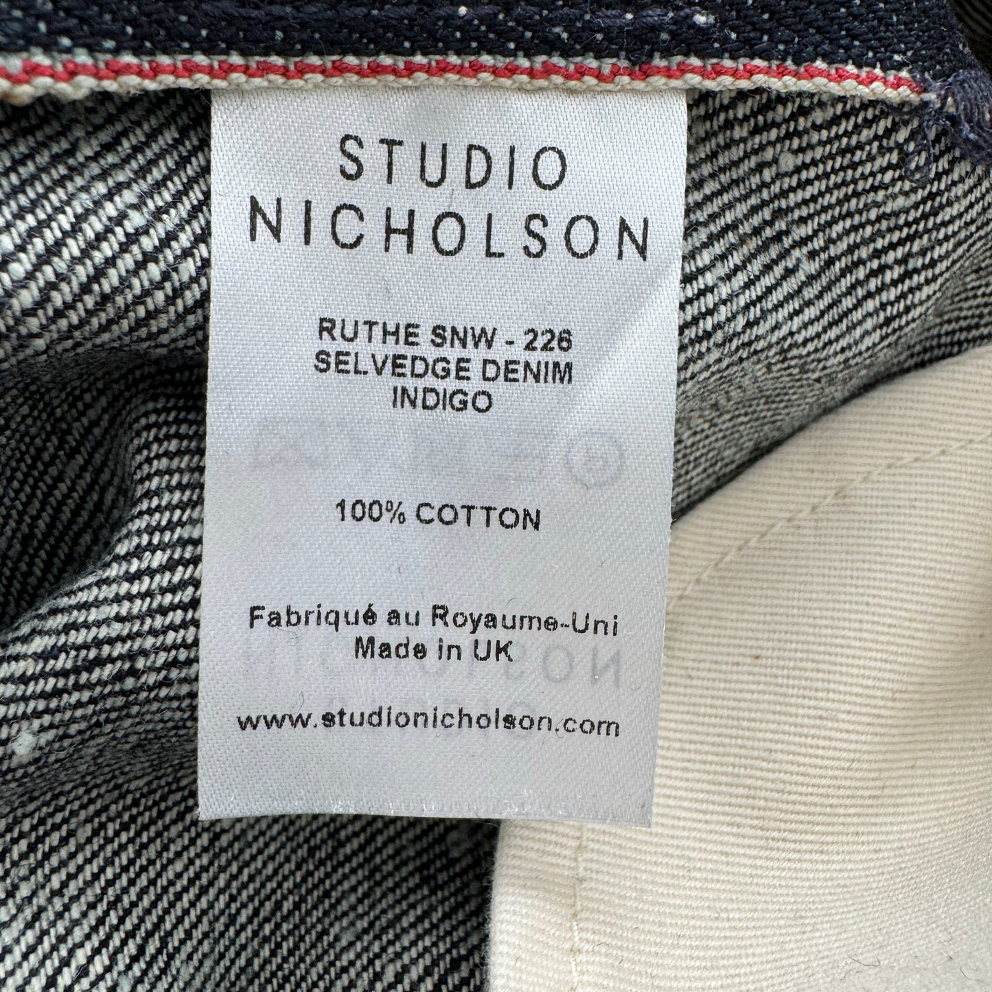 Studio Nicholson "Ruthe SNW" Jeans in Dark Indigo Selvedge, size "1" (size small)