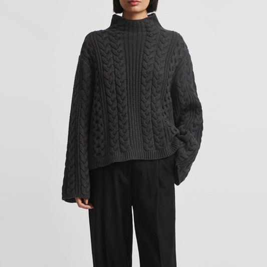 Stylein "April" Cable Knit Turtleneck in Charcoal Grey, size Small