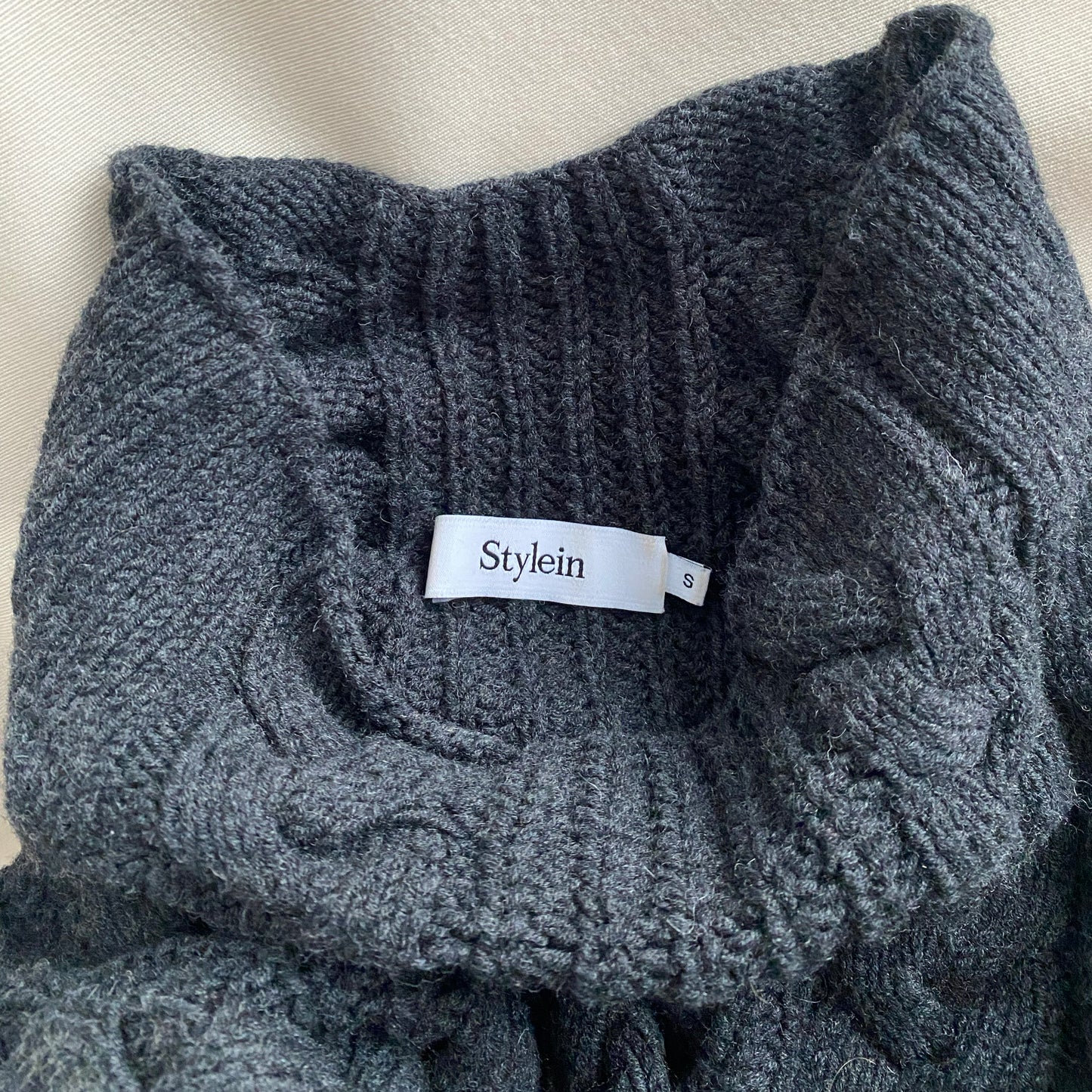 Stylein "April" Cable Knit Turtleneck in Charcoal Grey, size Small