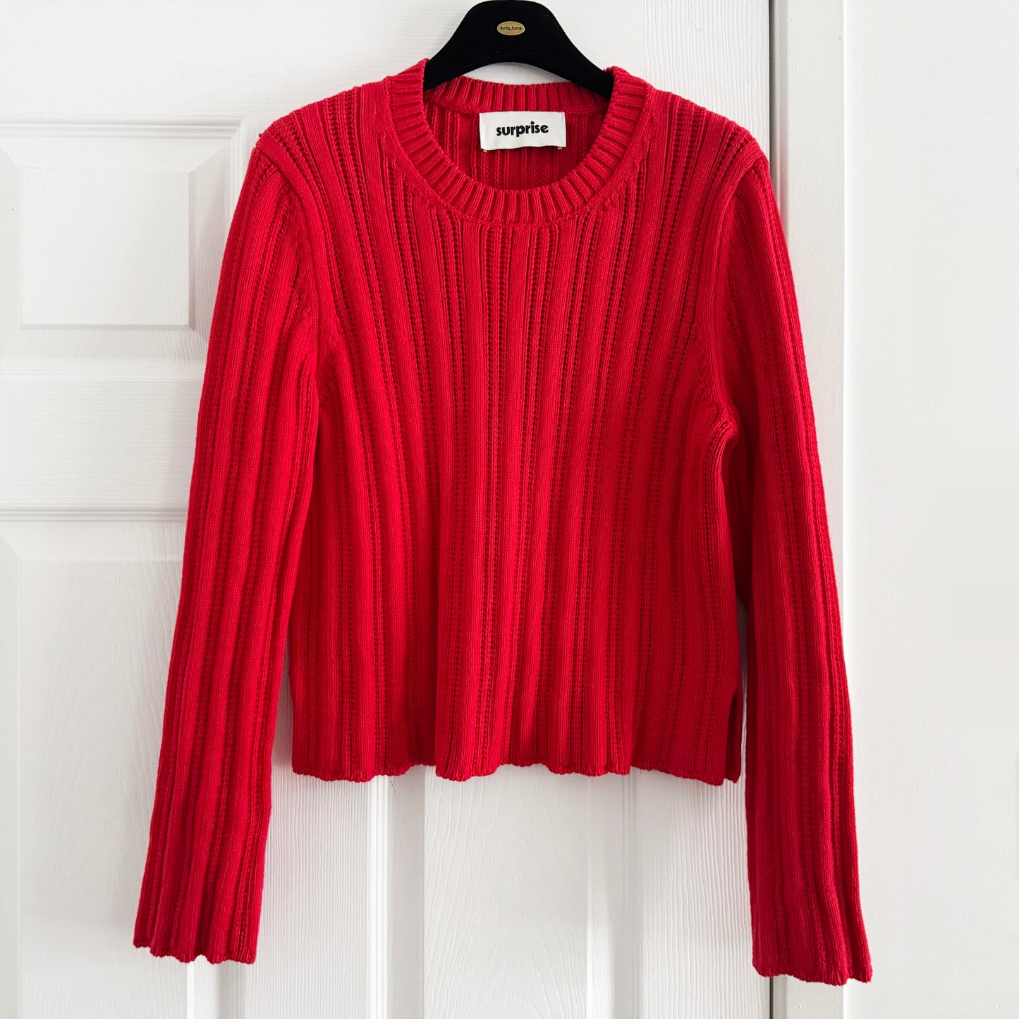 Surprise Paris Ribbed Cotton Sweater in Red, size "3" (like size Small)
