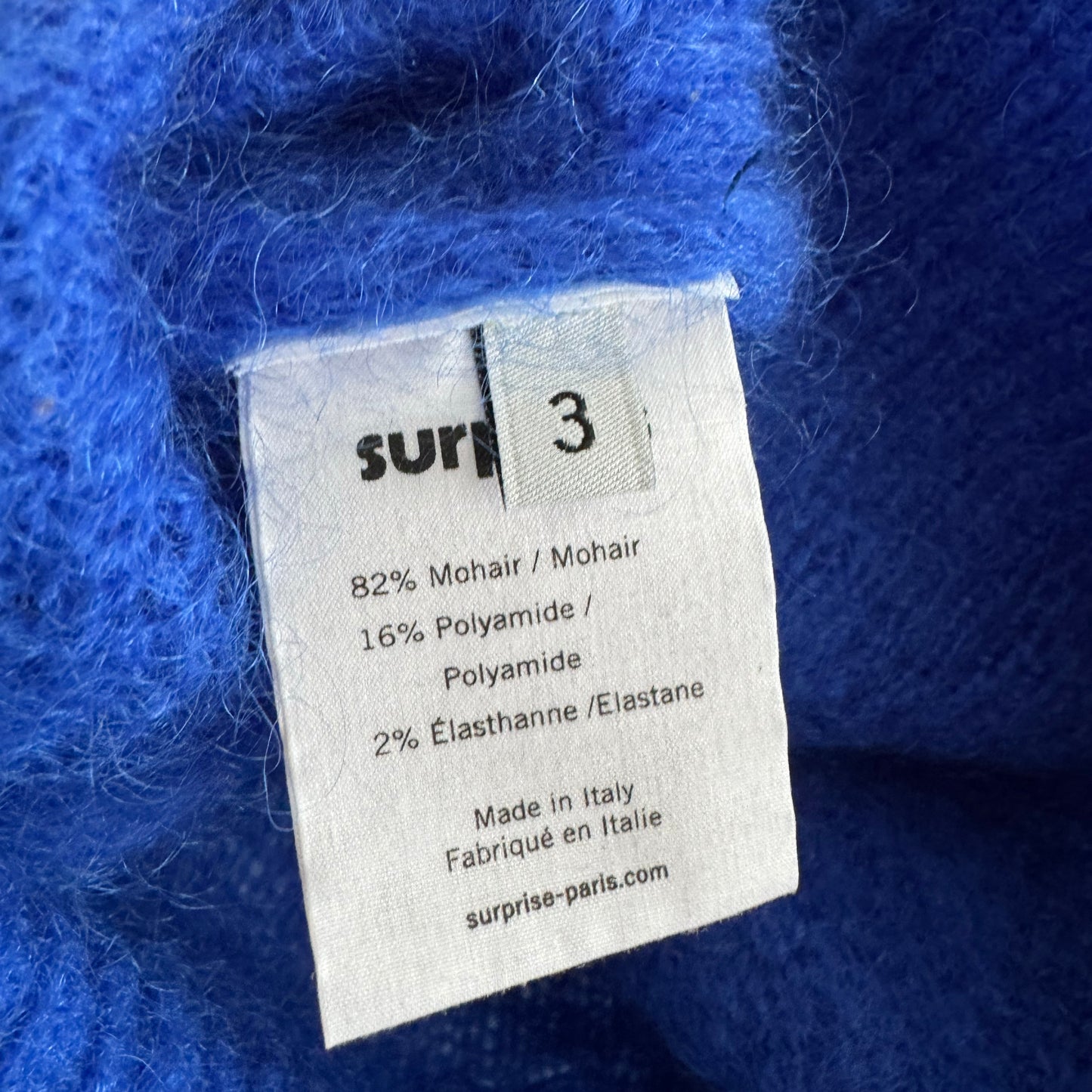 Surprise Paris "Jane" Mohair Sweater in Cobalt Blue, size "3" (S/M)