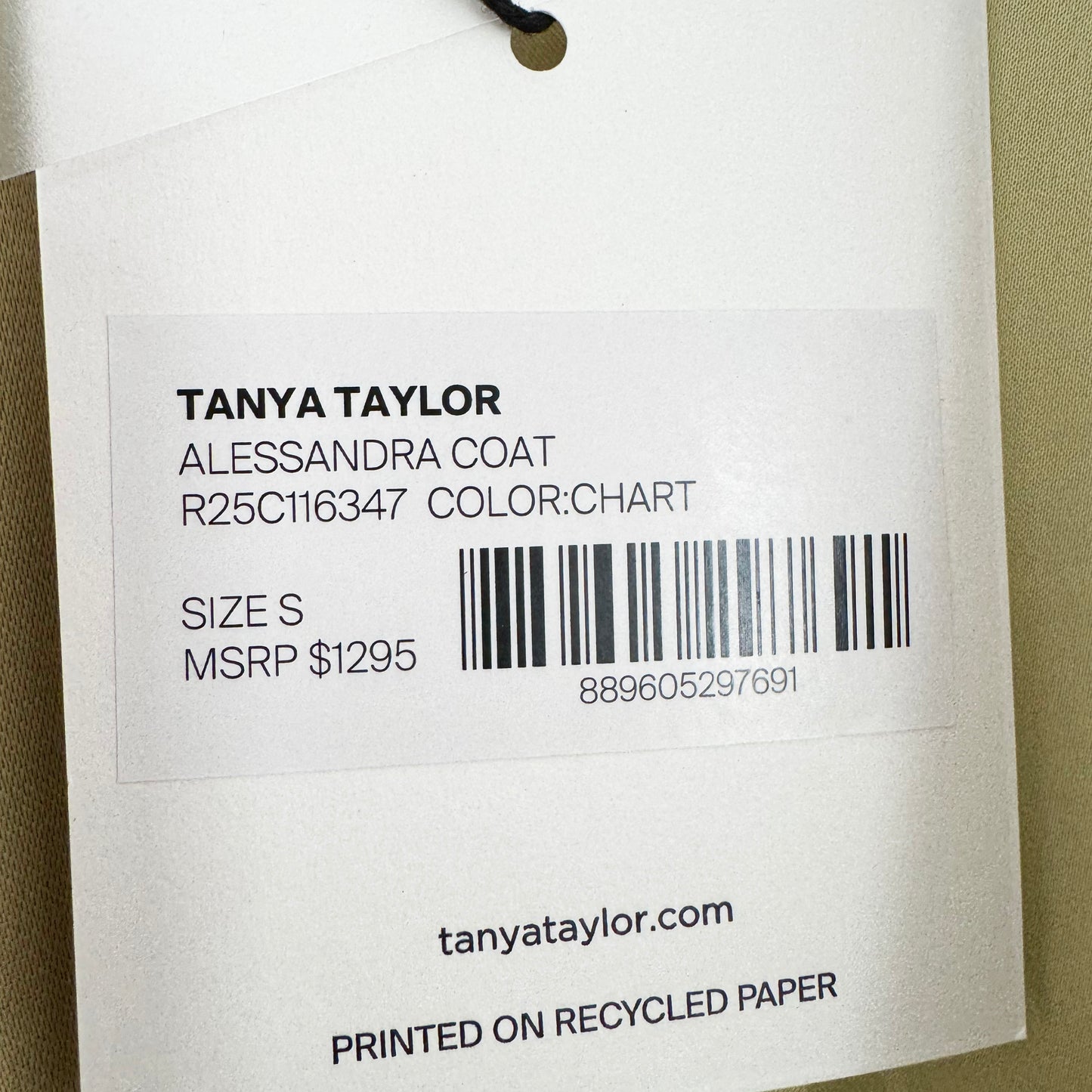 Tanya Taylor "Alessandra" Satin Coat in Chartreuse, Size Small