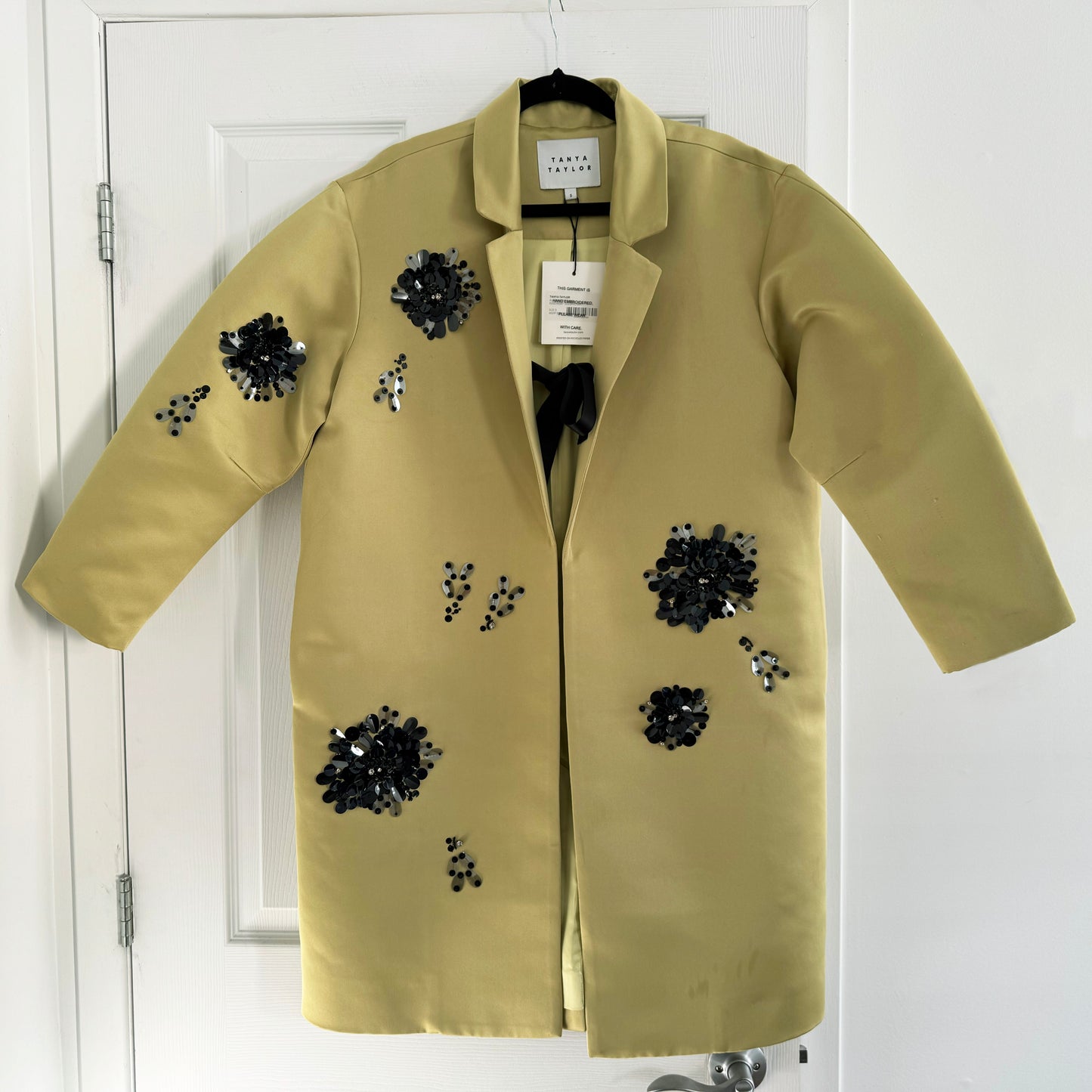 Tanya Taylor "Alessandra" Satin Coat in Chartreuse, Size Small