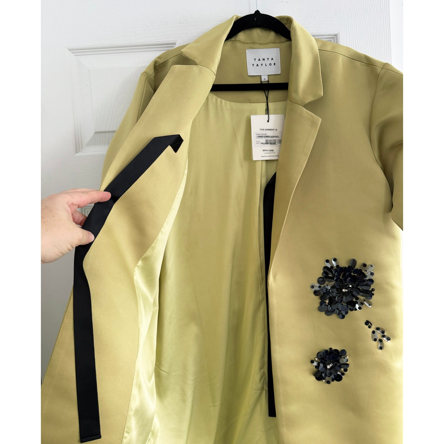 Tanya Taylor "Alessandra" Satin Coat in Chartreuse, Size Small